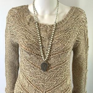 Cynthia Rowley Knit Sweater Tan Neutrals Metallic Women’s Top Size Medium